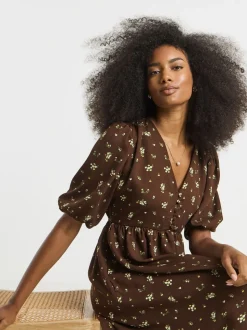 Simply Be Brown Button Through Midi Dress