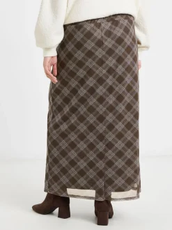 Simply Be Brown Check Print Mesh Midaxi Skirt