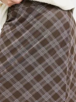 Simply Be Brown Check Print Mesh Midaxi Skirt