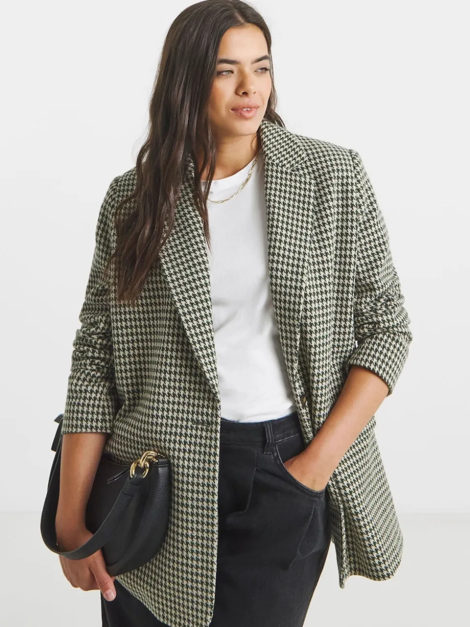 Simply Be Brown Houndstooth Single Breasted Blazer