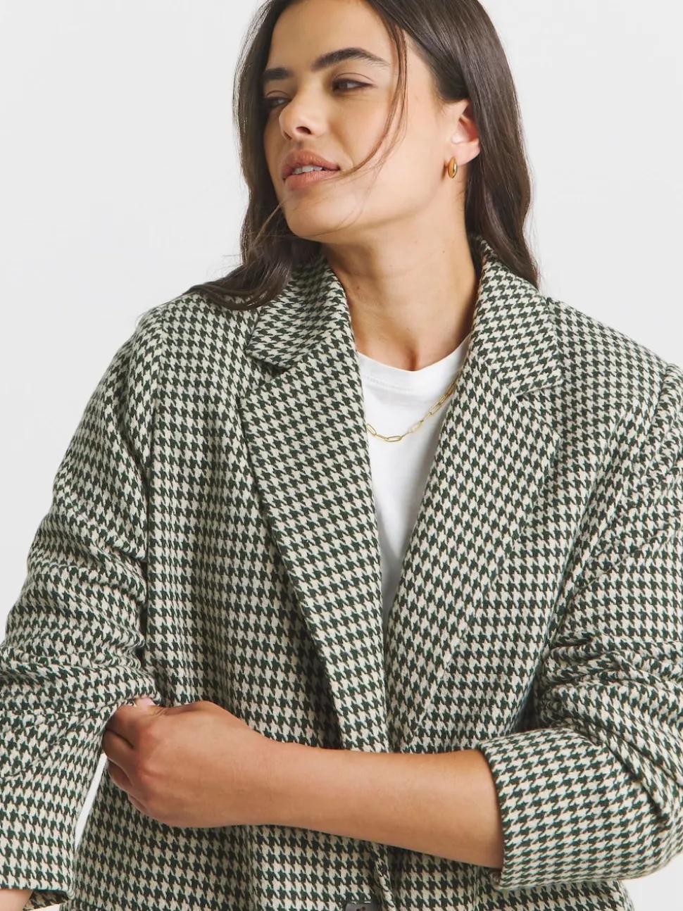 Simply Be Brown Houndstooth Single Breasted Blazer