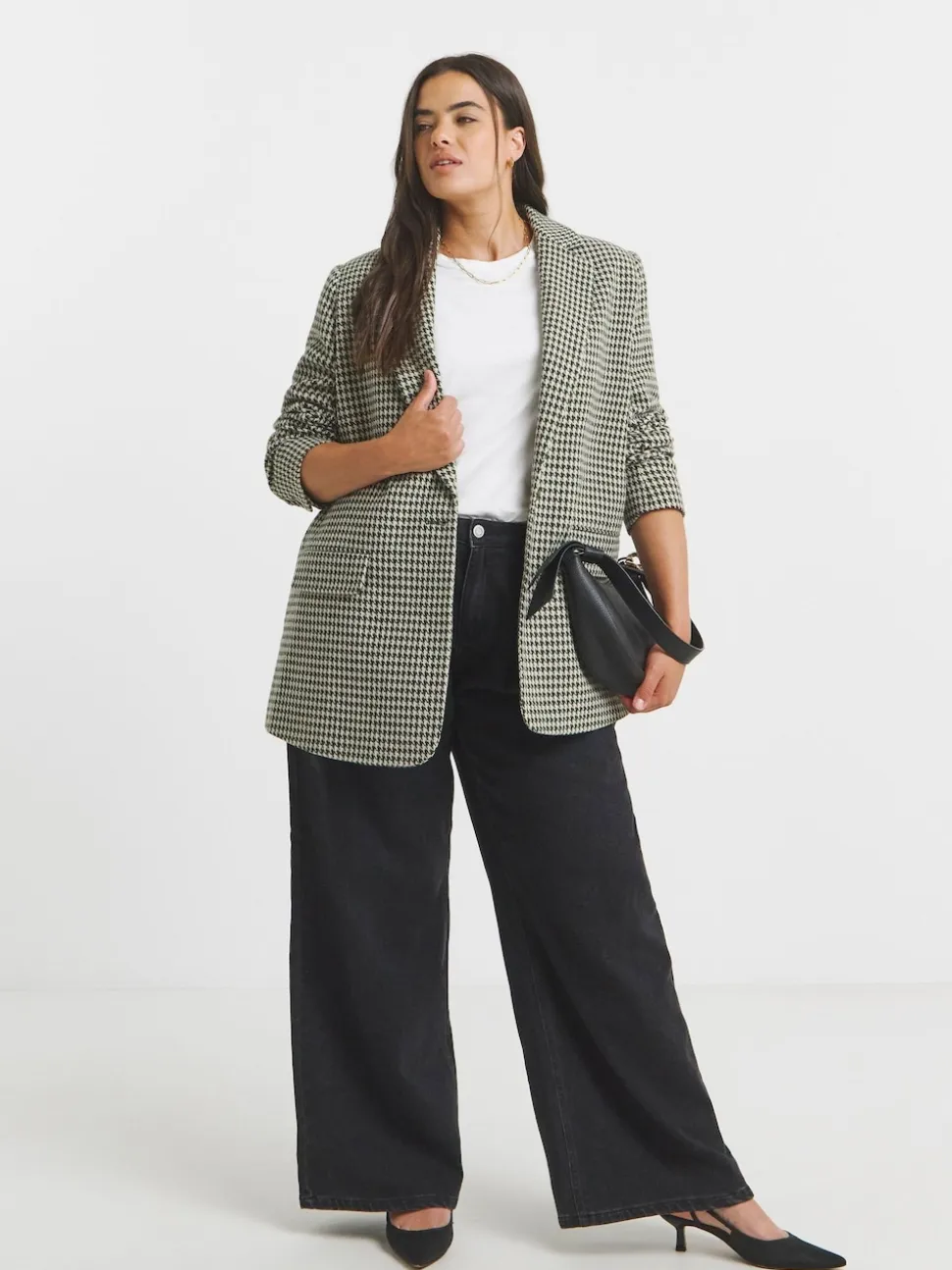 Simply Be Brown Houndstooth Single Breasted Blazer