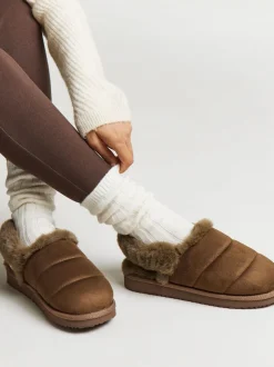 Simply Be Brown Slingback Fluffy Slippers