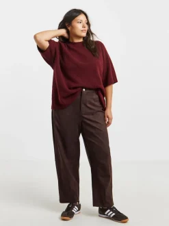 Simply Be Brown Suedette Barrel Leg Trousers