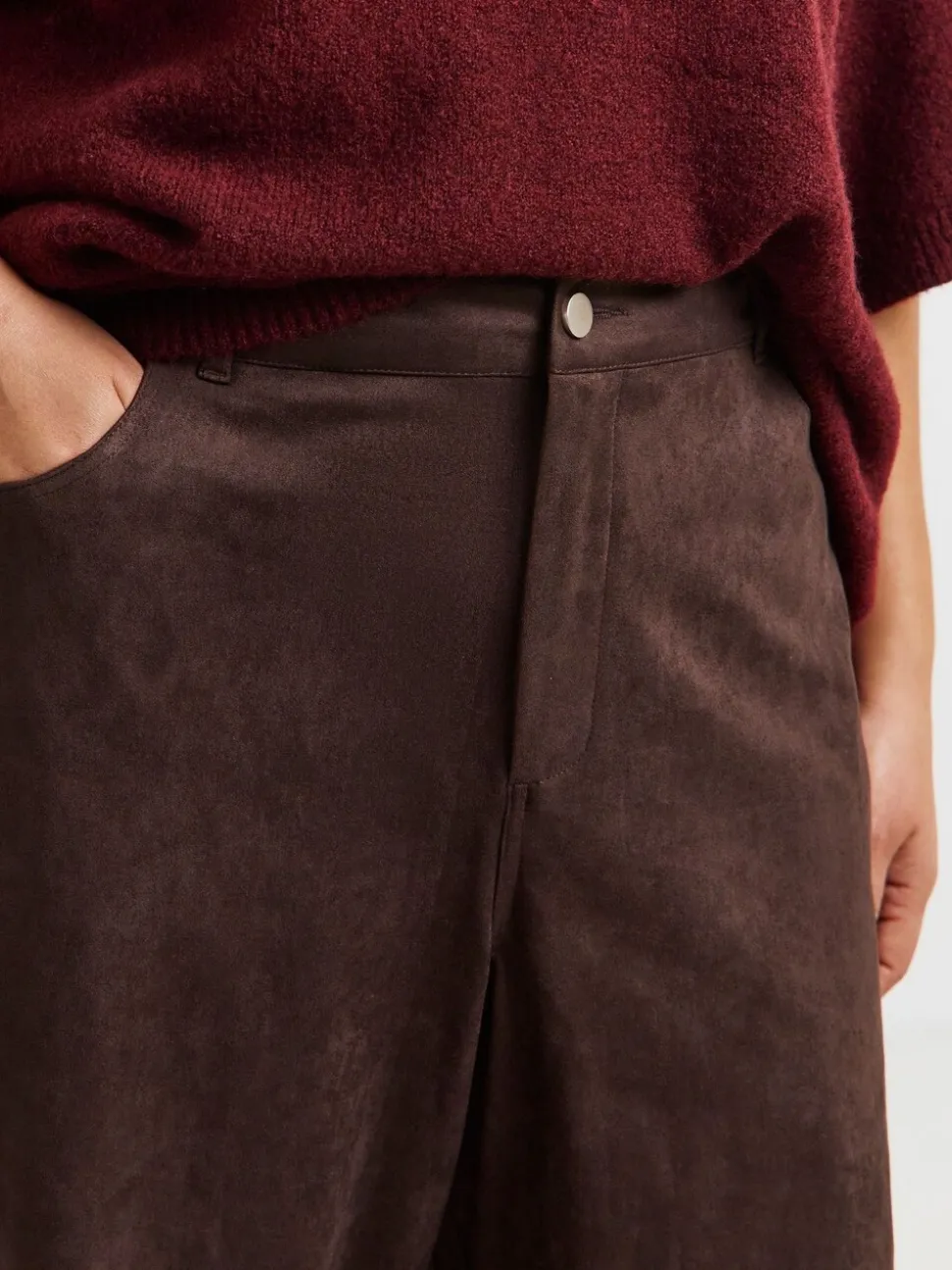 Simply Be Brown Suedette Barrel Leg Trousers