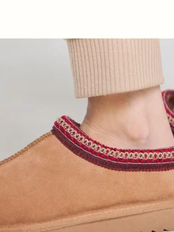 Simply Be Brown Wide Fit Wide Fit Embriodery Full Mules Brown Slippers