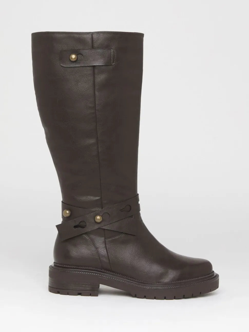 Simply Be Brown Wide Fit Casual Knee High Boots With Wrap Detail