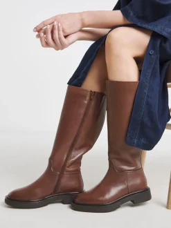 Simply Be Brown Wide Fit Leather Knee High Riding Boots