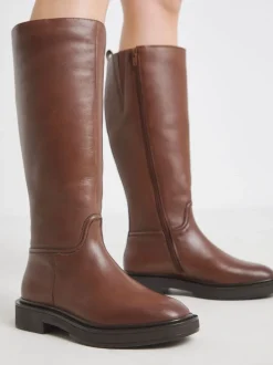 Simply Be Brown Wide Fit Leather Knee High Riding Boots