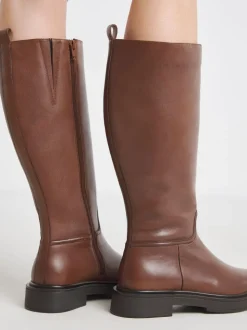 Simply Be Brown Wide Fit Leather Knee High Riding Boots