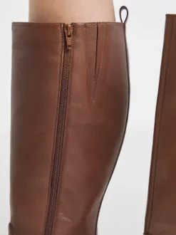 Simply Be Brown Wide Fit Leather Knee High Riding Boots