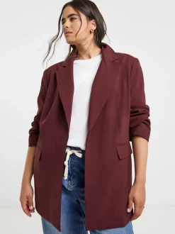Simply Be Burgundy Red Oversized Single Breasted Blazer