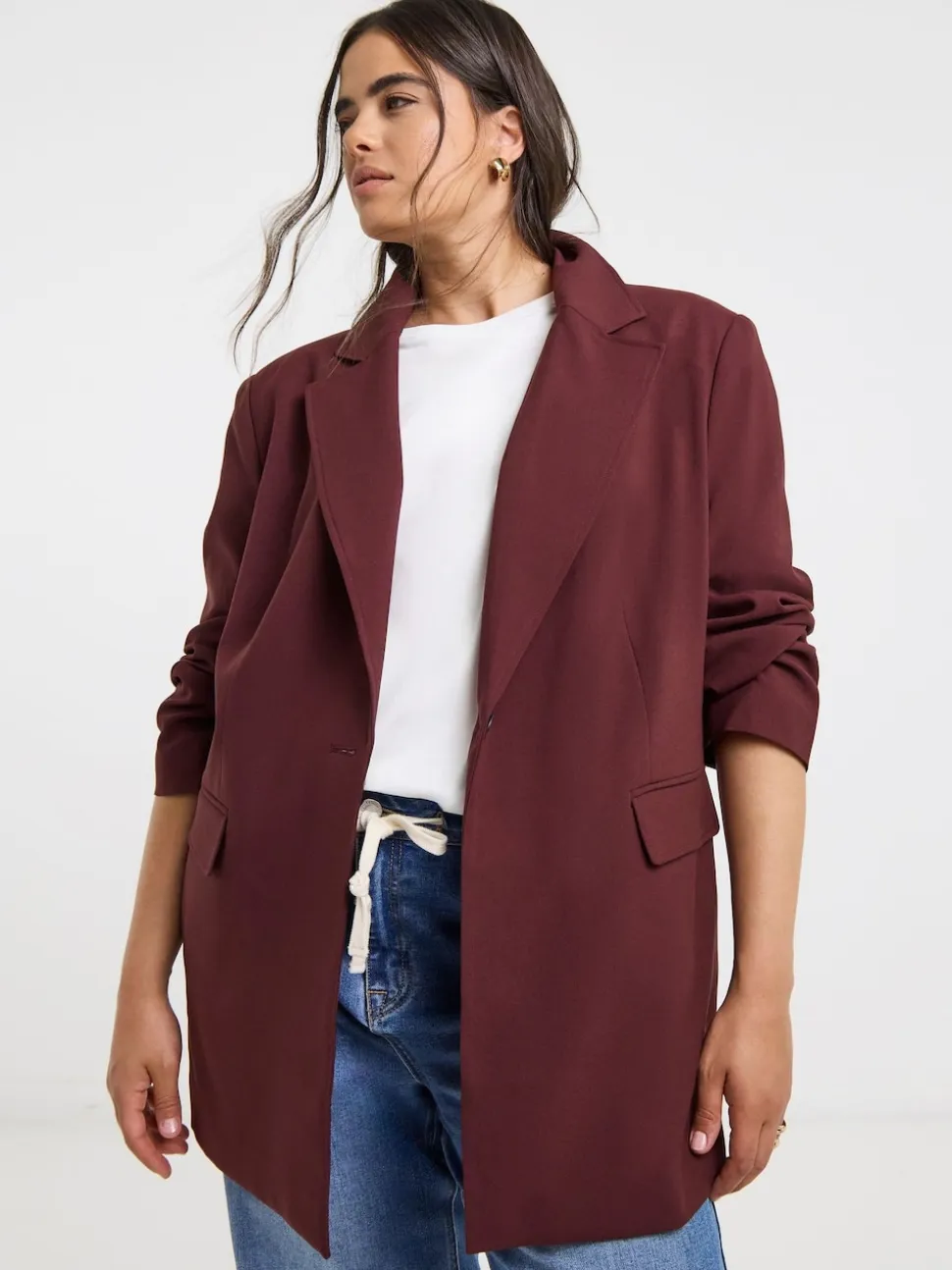 Simply Be Burgundy Red Oversized Single Breasted Blazer