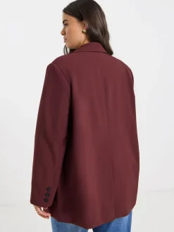 Simply Be Burgundy Red Oversized Single Breasted Blazer