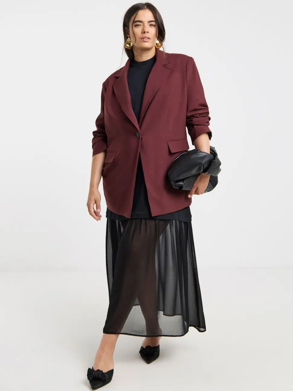 Simply Be Burgundy Red Oversized Single Breasted Blazer