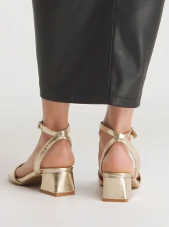 Simply Be Gold Barely There on Low Block Heels in Extra Wide Fit