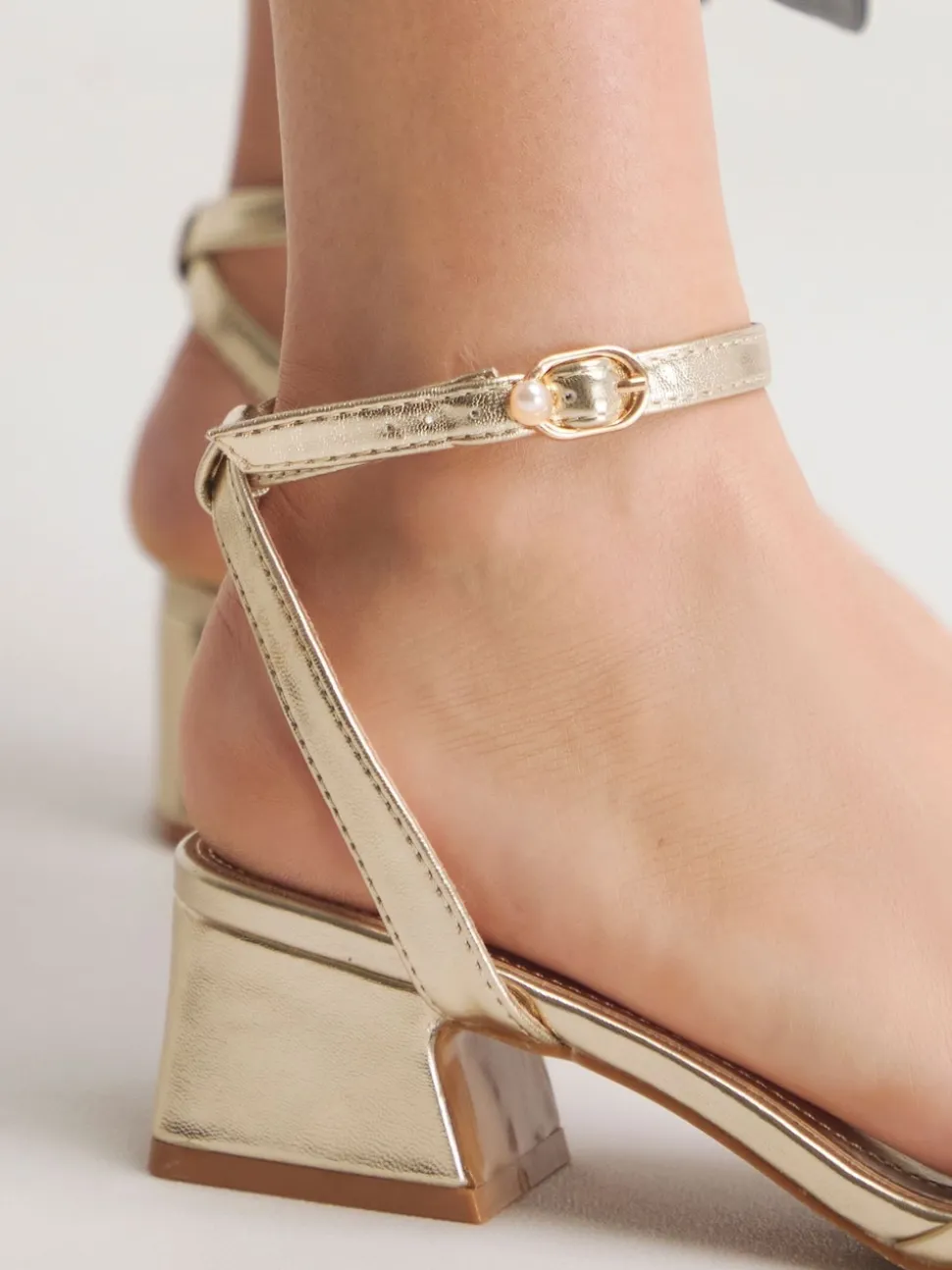 Simply Be Gold Barely There on Low Block Heels in Extra Wide Fit
