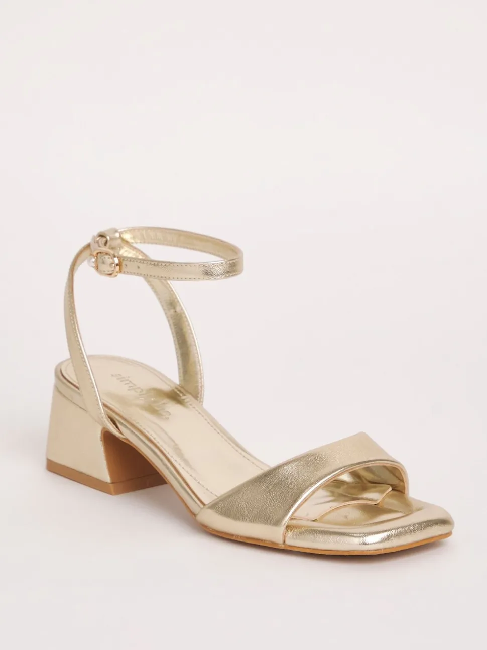 Simply Be Gold Barely There on Low Block Heels in Extra Wide Fit