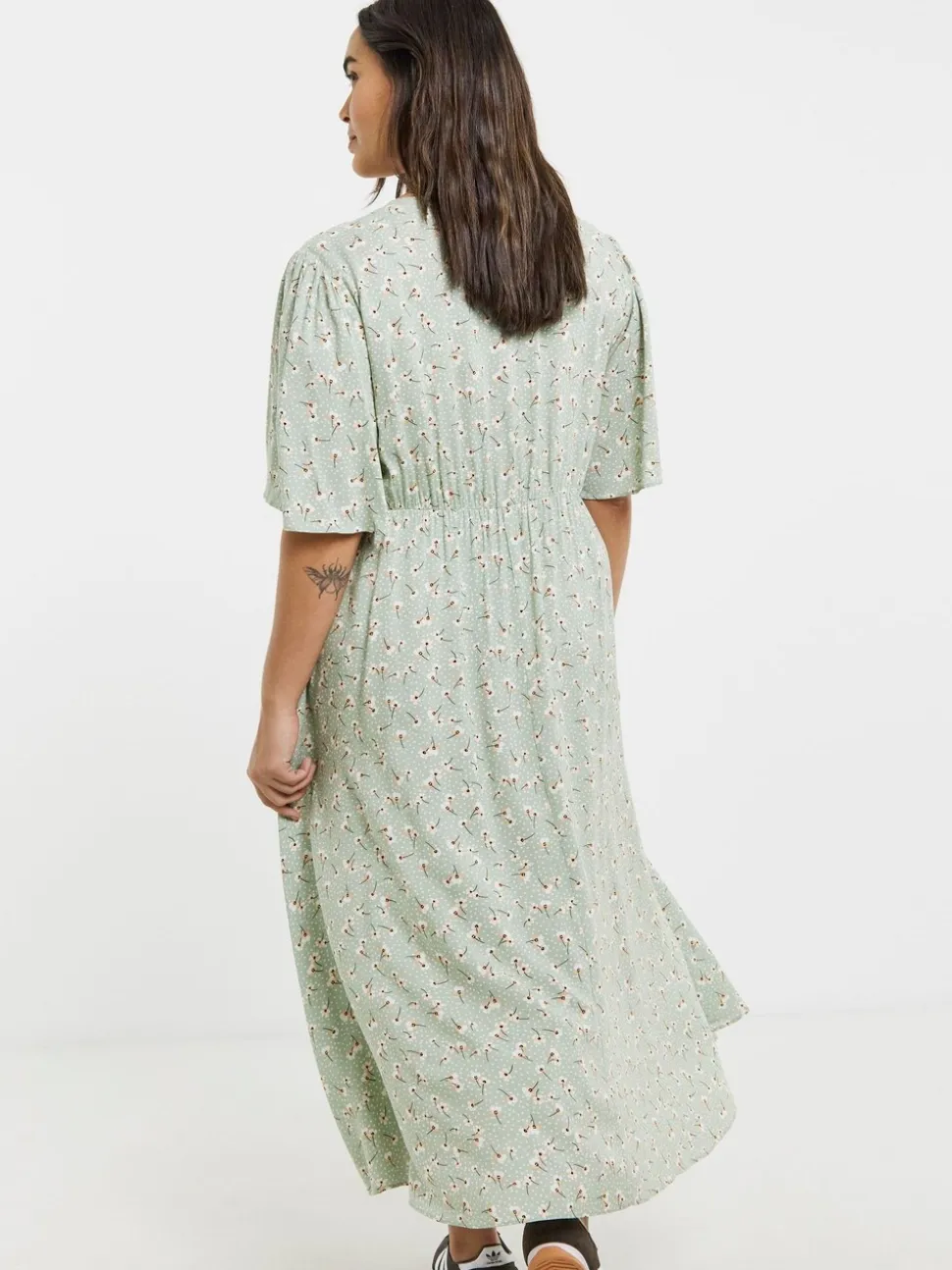 Simply Be Green Ditsy Print Button Up Midi Dress