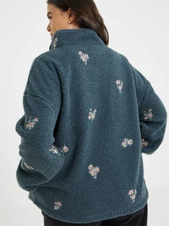 Simply Be Grey Floral Borg Embroided Slogan Sweatshirt