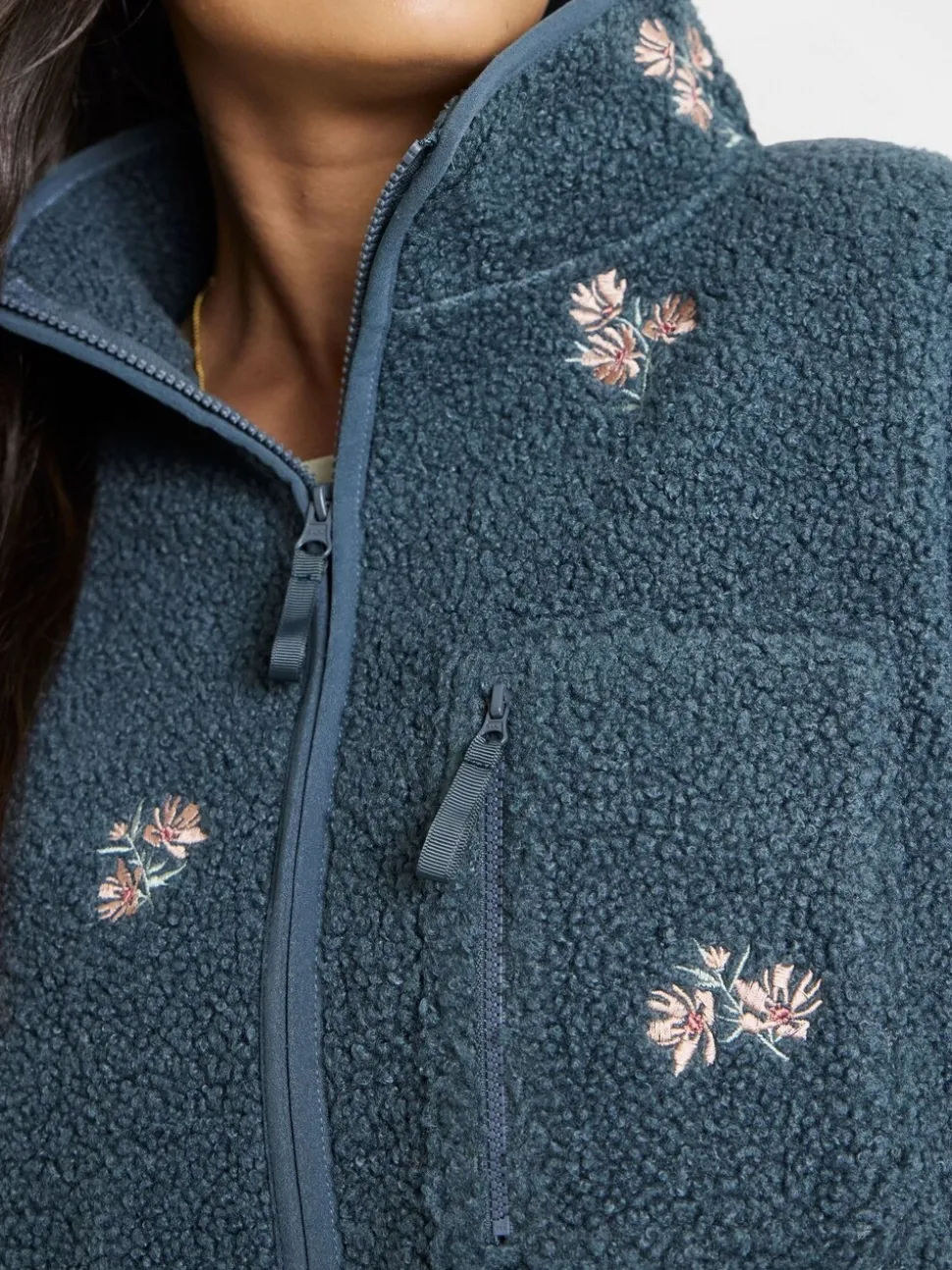 Simply Be Grey Floral Borg Embroided Slogan Sweatshirt