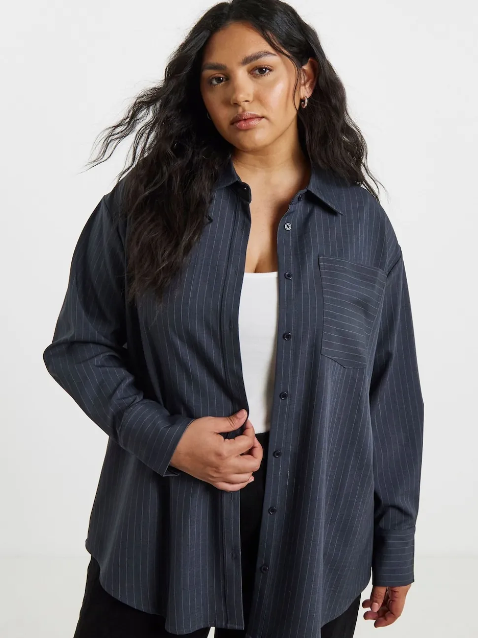 Simply Be Grey Oversized Pinstripe Shirt