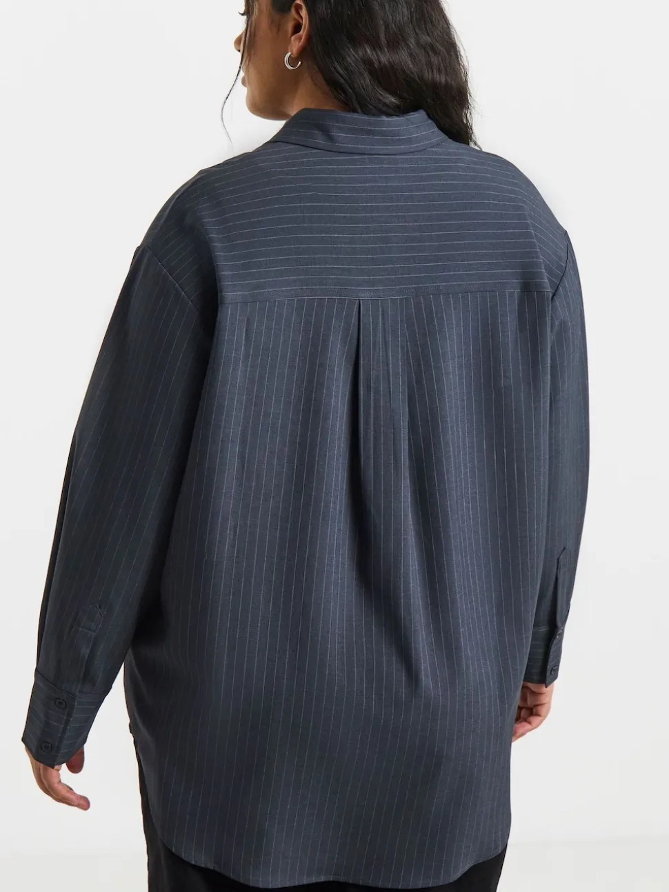 Simply Be Grey Oversized Pinstripe Shirt