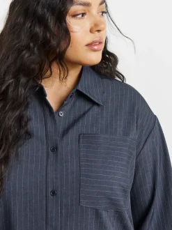 Simply Be Grey Oversized Pinstripe Shirt