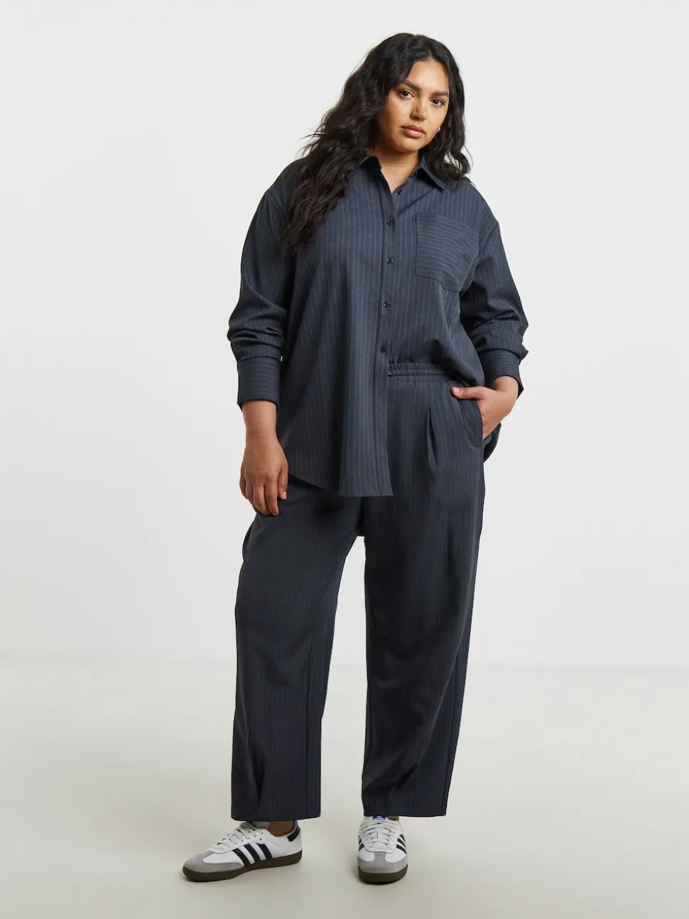Simply Be Grey Oversized Pinstripe Shirt