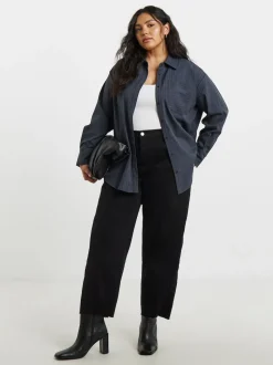 Simply Be Grey Oversized Pinstripe Shirt