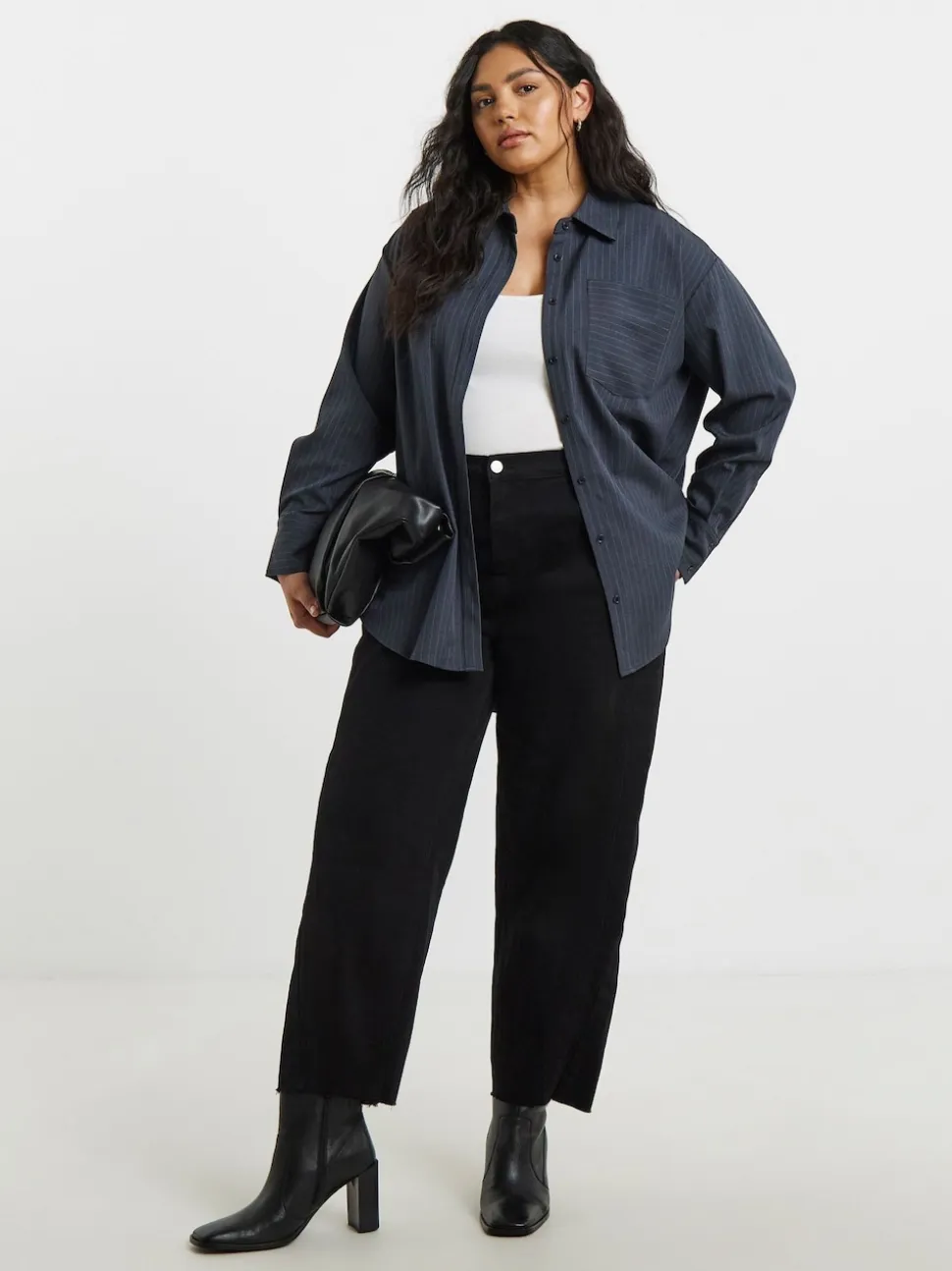 Simply Be Grey Oversized Pinstripe Shirt