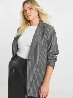 Simply Be Grey Relaxed Pinstripe Blazer