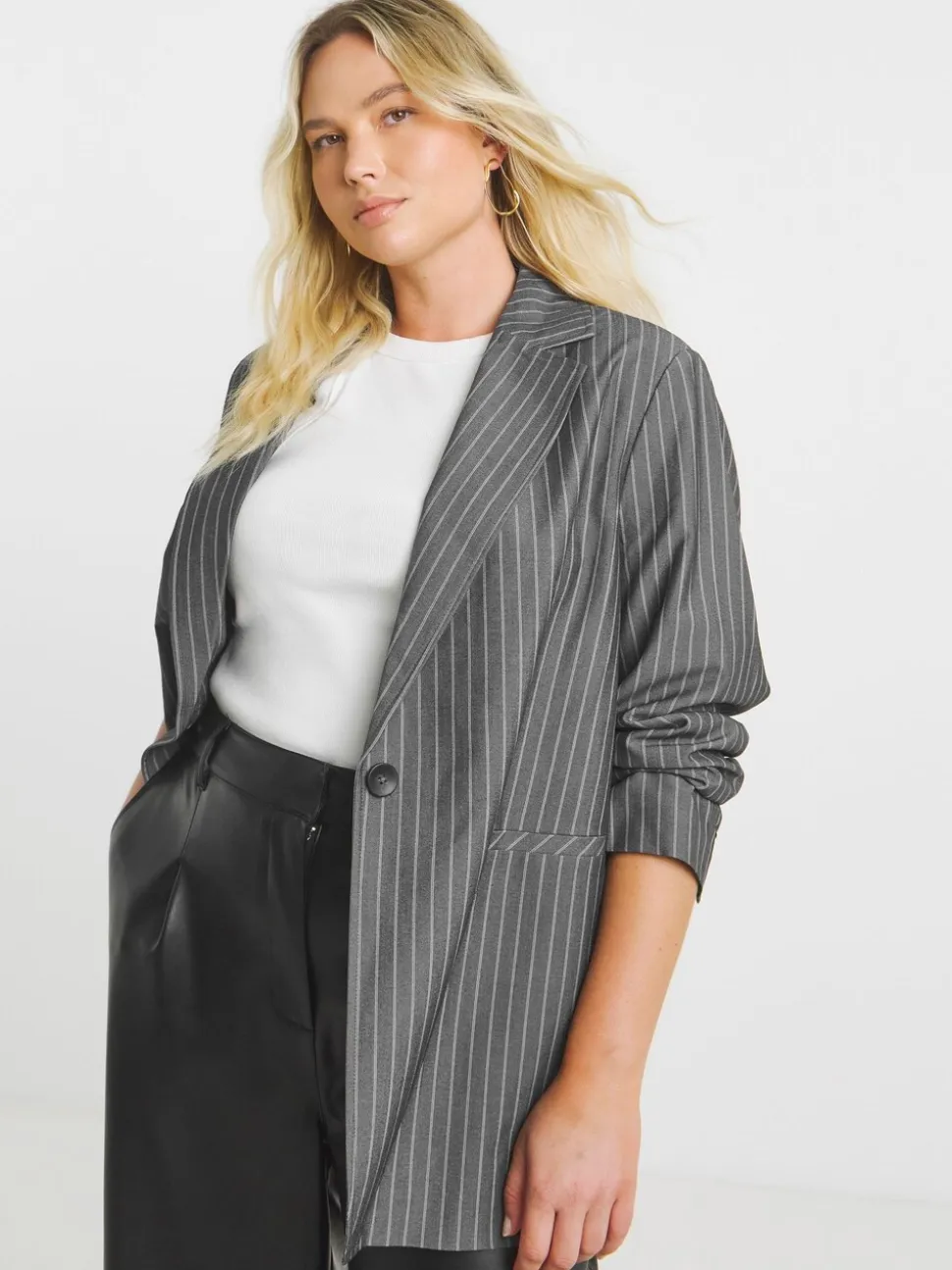 Simply Be Grey Relaxed Pinstripe Blazer