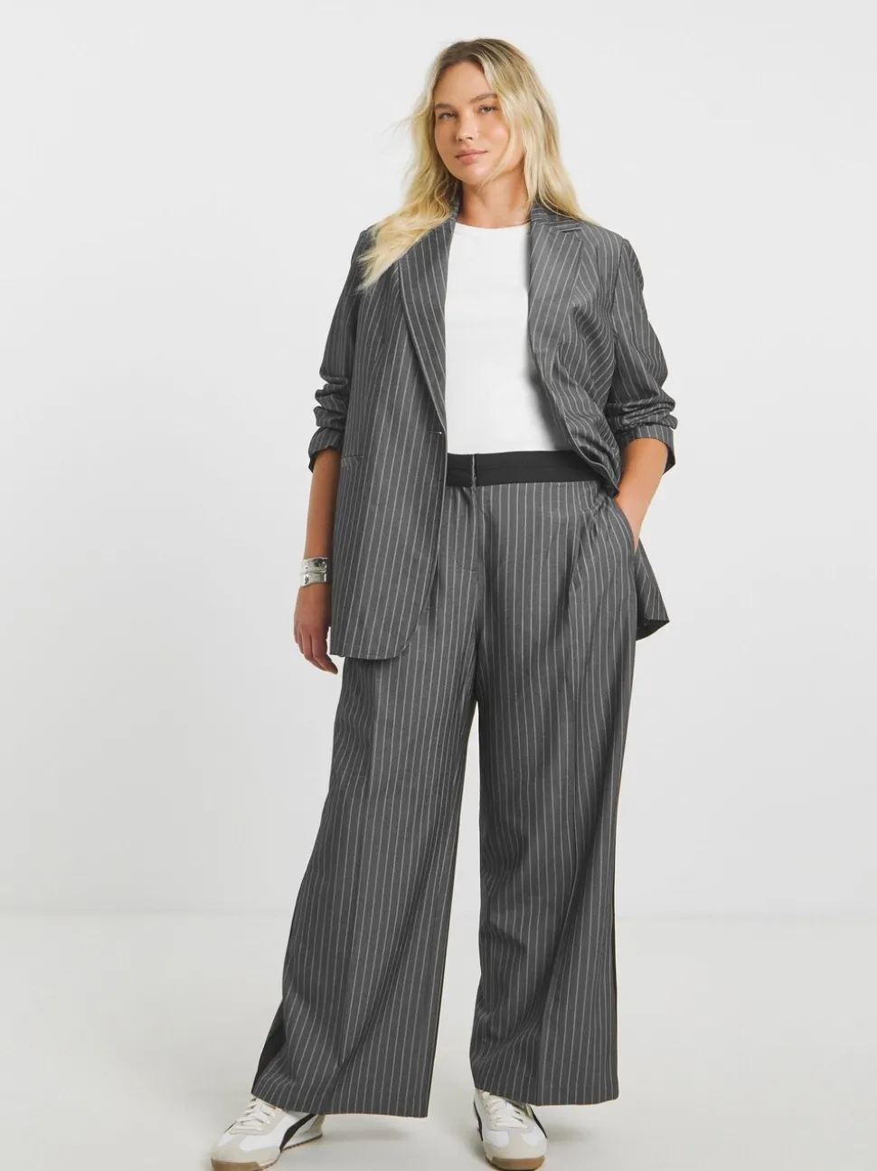 Simply Be Grey Relaxed Pinstripe Blazer