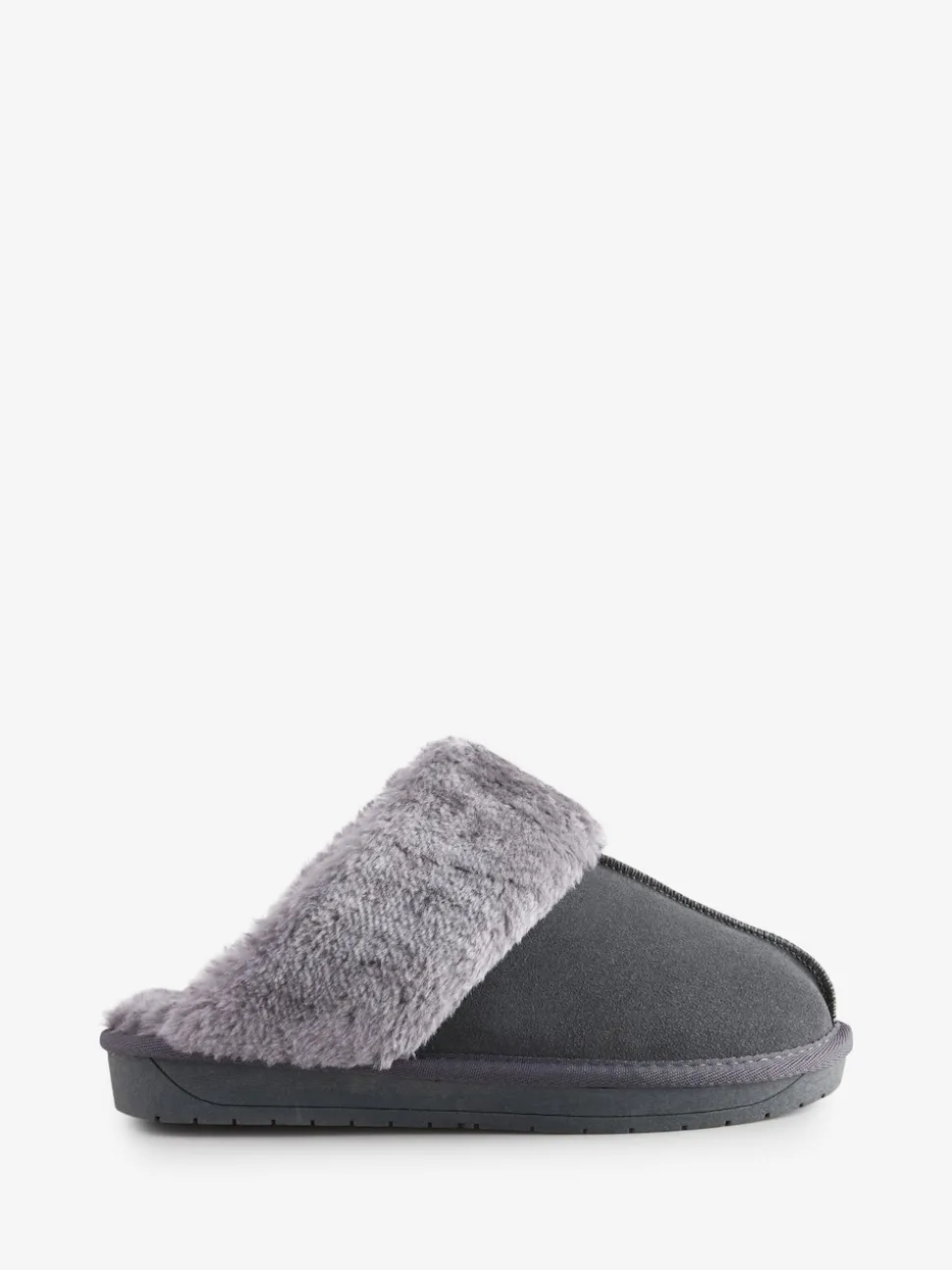 Simply Be Grey Standard Fit Faux Fur Lined Suede Mule Slippers