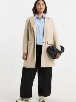 Simply Be Natural Longline Faux Wool Coat