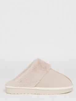Simply Be Natural Standard Fit Faux Fur Lined Suede Mule Slippers