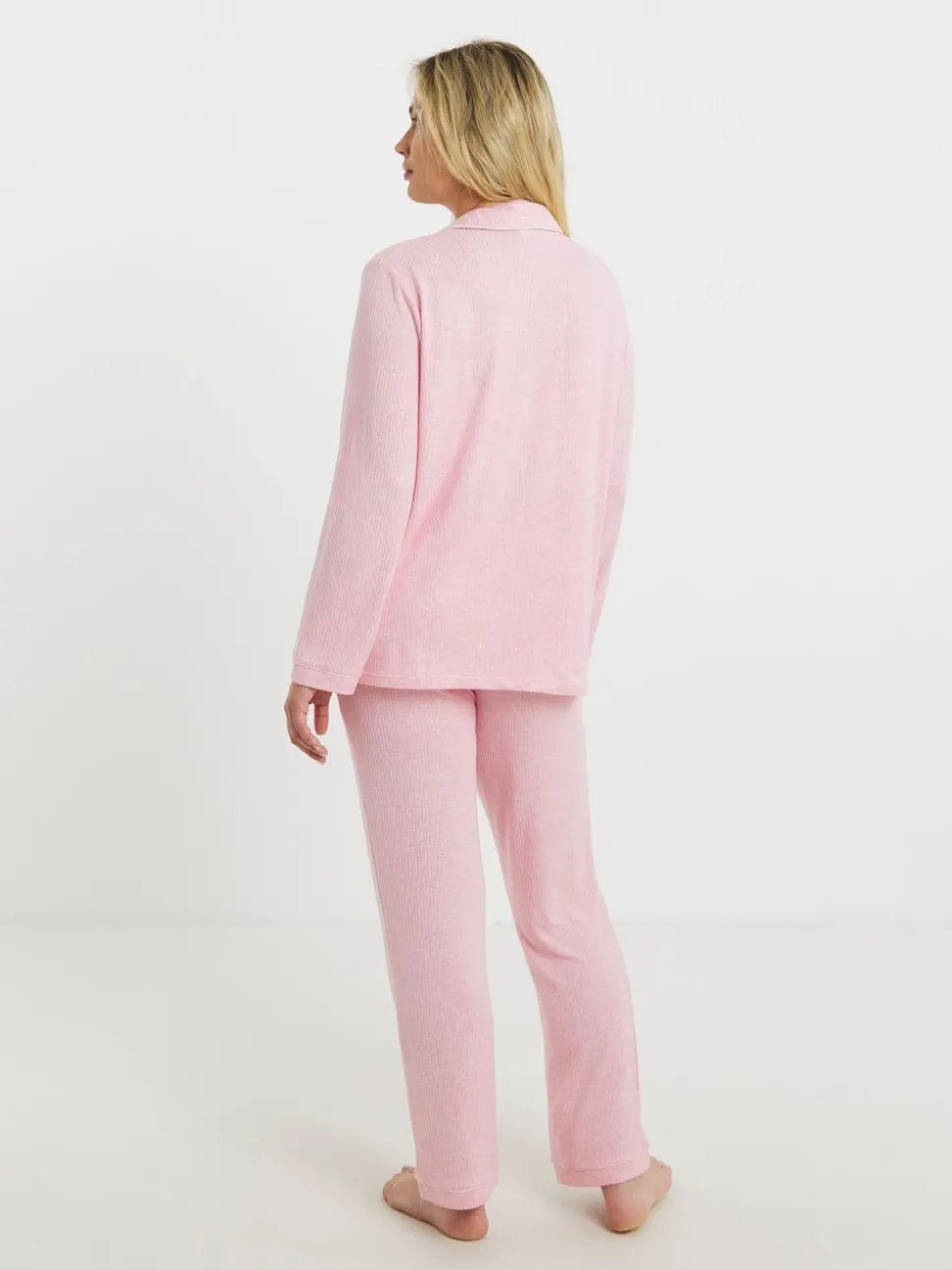 Simply Be Pink Pretty Secrets Brushed Ribbed Button Through Pyjama Set