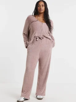 Simply Be Pink Ribbed Wide Leg Joggers