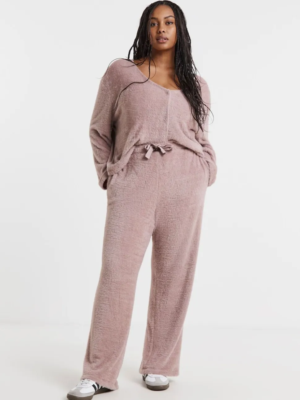Simply Be Pink Ribbed Wide Leg Joggers