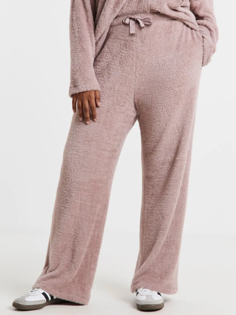 Simply Be Pink Ribbed Wide Leg Joggers