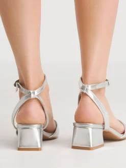 Simply Be Silver Barely There on Low Block Heels in Extra Wide Fit
