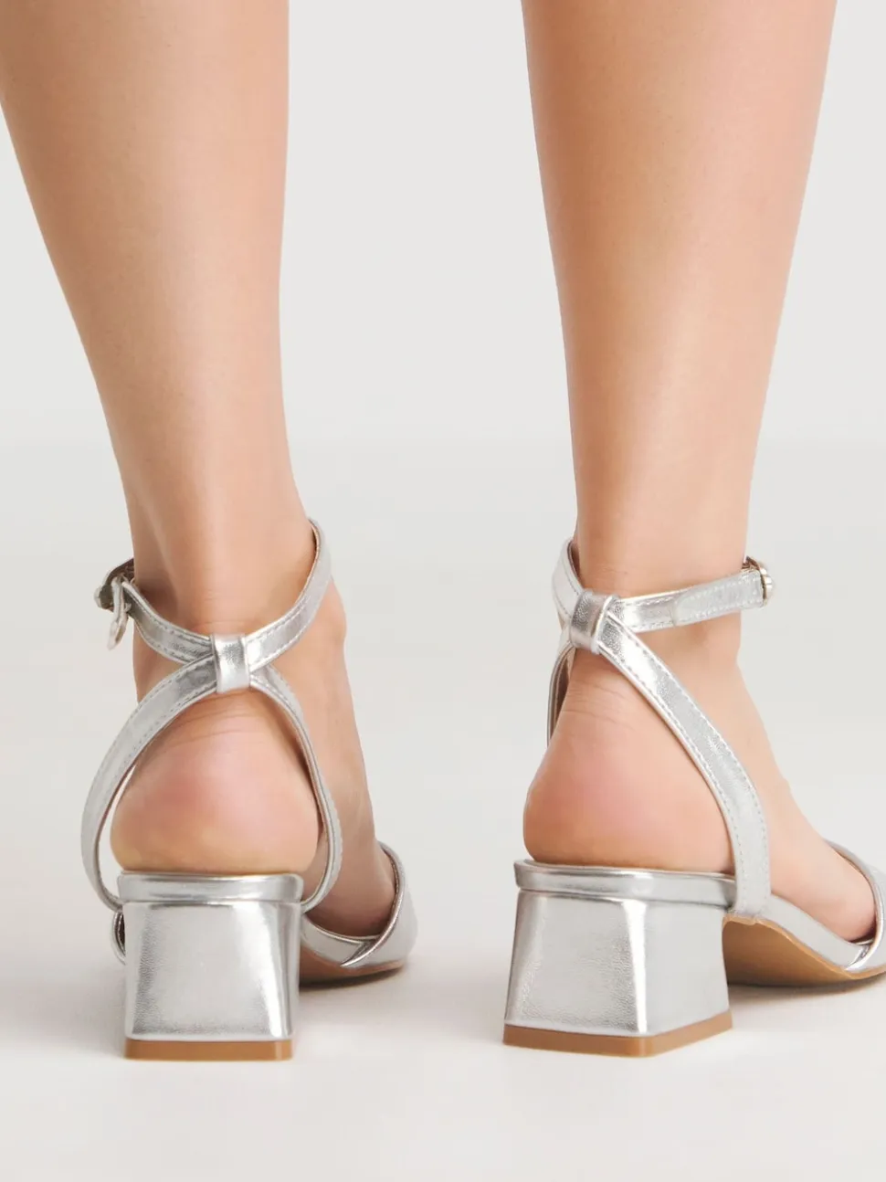 Simply Be Silver Barely There on Low Block Heels in Extra Wide Fit