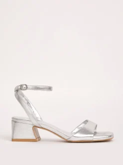 Simply Be Silver Barely There on Low Block Heels in Extra Wide Fit