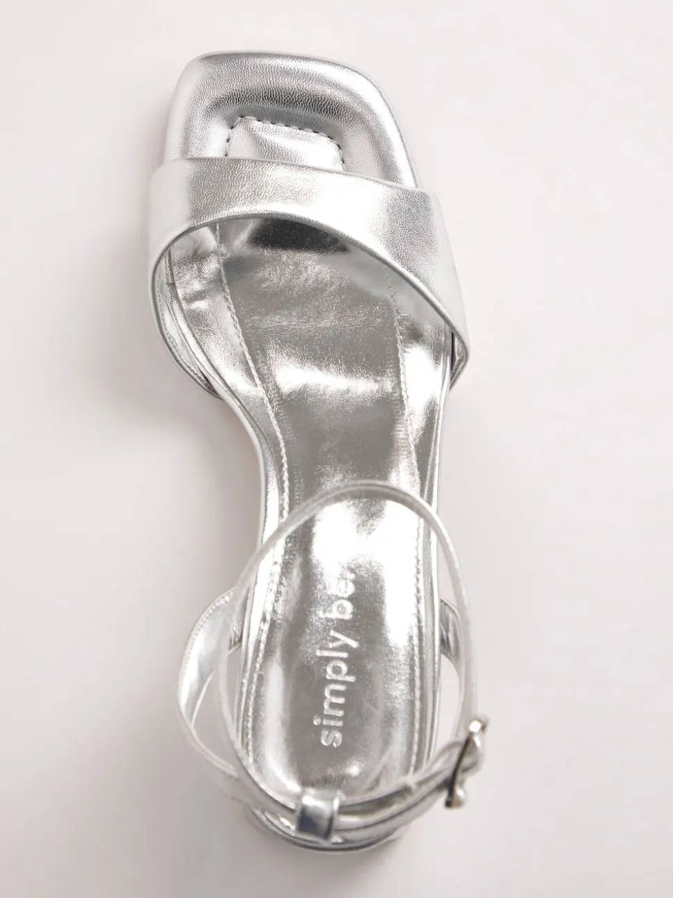Simply Be Silver Barely There on Low Block Heels in Extra Wide Fit