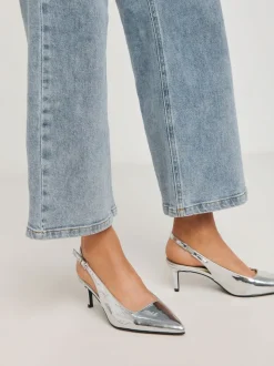 Simply Be Silver Wide Fit Slingback Court Shoes