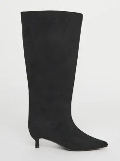 Simply Be Soft Black Wide Fit Kitten Heel Straight Leg Boots