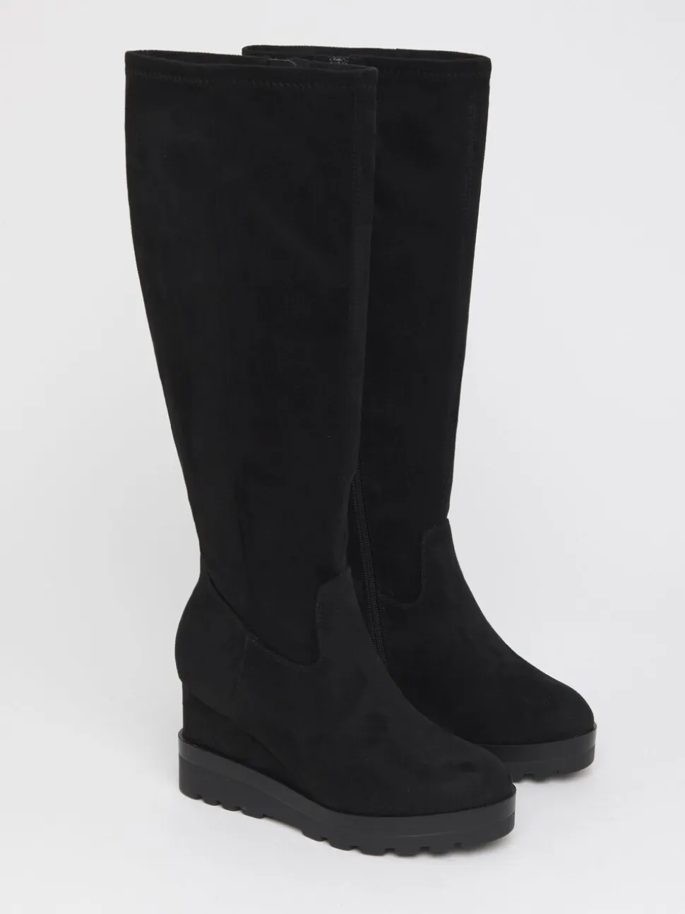 Simply Be Soft Black Wide Fit Stretch Wedge Knee High Boots