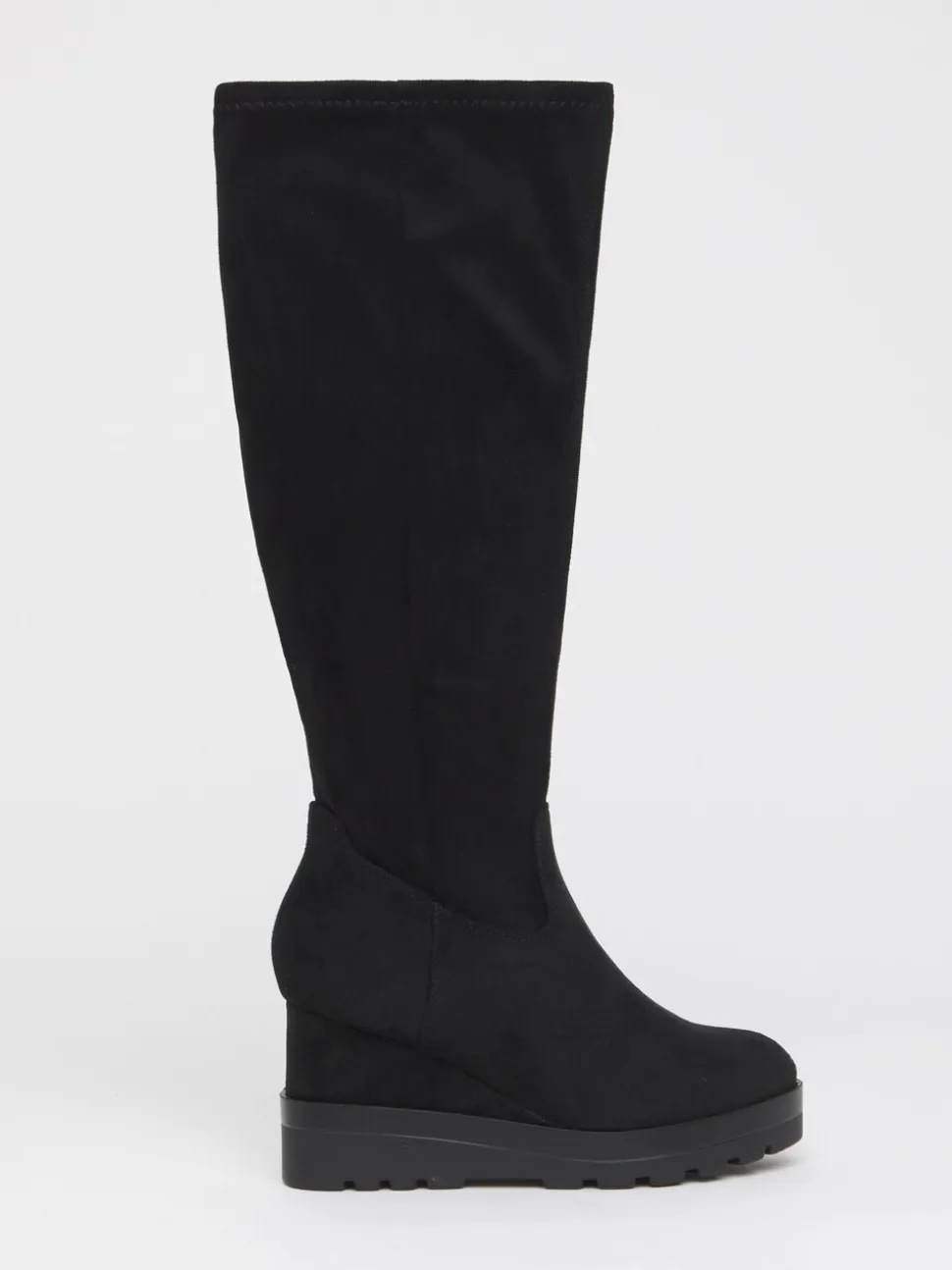 Simply Be Soft Black Wide Fit Stretch Wedge Knee High Boots