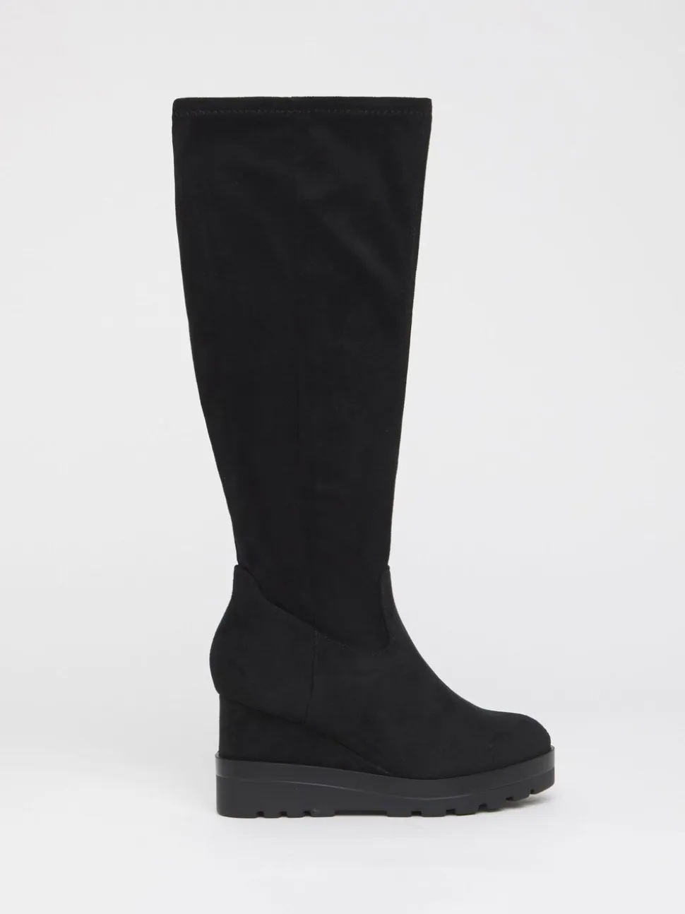 Simply Be Soft Black Wide Fit Stretch Wedge Knee High Boots